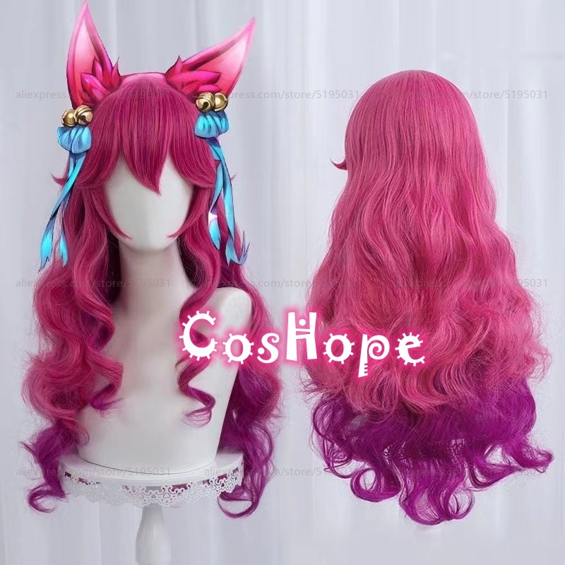 Lol Spirit Blossom Ahri Cosplay Wig 70Cm Long Curly Wave Wig Cosplay Anime Cosplay Wigs Heat