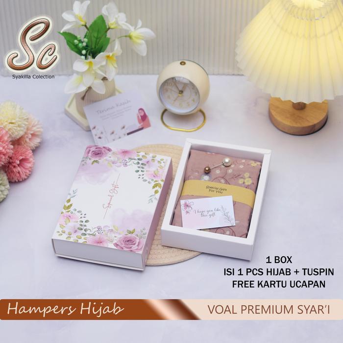 Hampers Hijab Voal Premium Motif Syar'i 130 x 130 cm Kado Guru , wisuda , ulang tahun , wedding ,