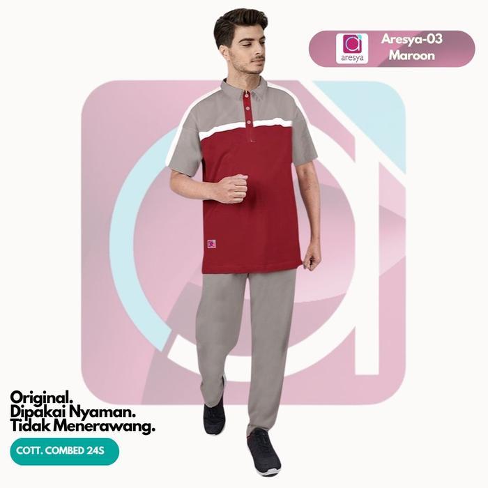 Aresya Setelan Baju Olahraga Couple Pria Wanita Sporty Aresya-03 Maroon Bahan Cotton Combed 24's