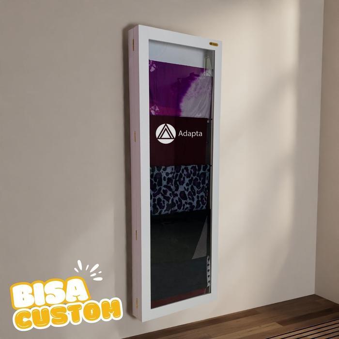 Adapta - Lemari Kaca Gantung Dinding Minimalis - Rak Hijab dengan 10 Gantungan Stainlees -