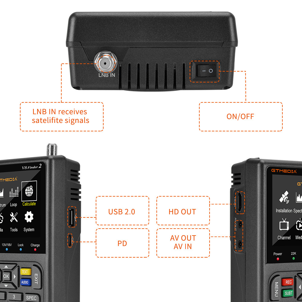 GTMEDIA V8 Finder2 Satellite Finder Digital FTA DVB-S/ S2/ S2X Signal Detector Receiver LCD Screen