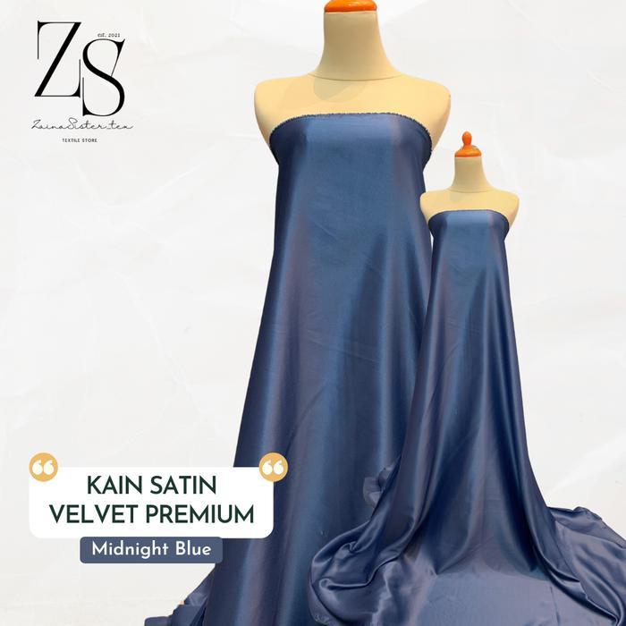 1/2 Meter Kain Satin Velvet Premium Bahan Bridesmaids Gamis Warna Midnight Blue