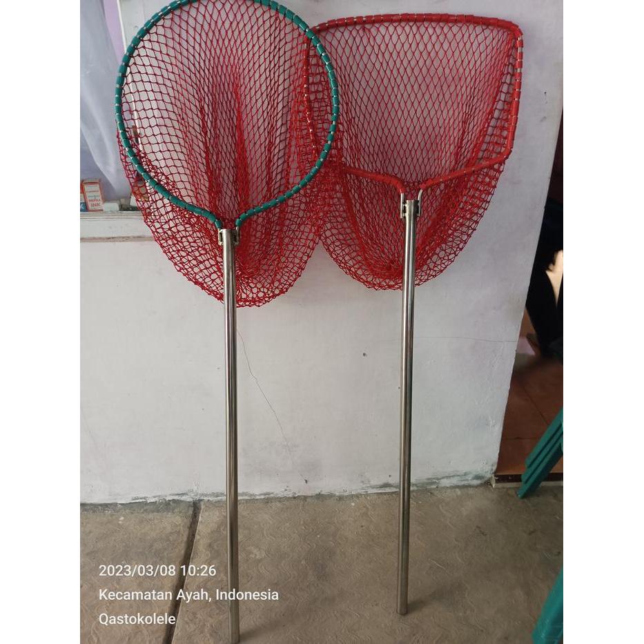 Serokan Ikan Stainless Besar Jaring Nilon Gagang Panjang Telescopic