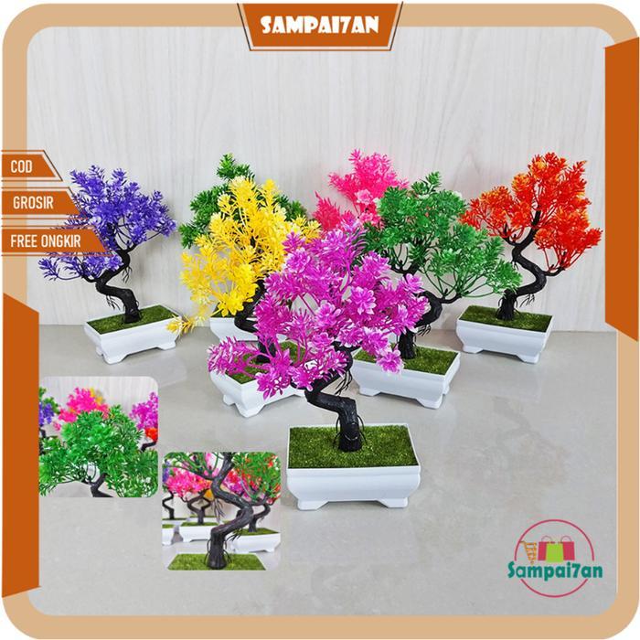"New" Pohon Bonsai Plastik Tanaman Hias Artificial Pot Bunga Dekorasi Rumah Hiasan Meja Ruang Tamu
