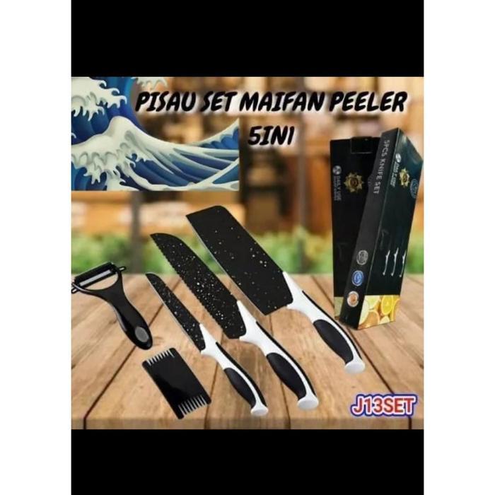 [ J13 ] Pisau Hitam Set 5 In 1 / Pisau Dapur Set Serbaguna J13 IS