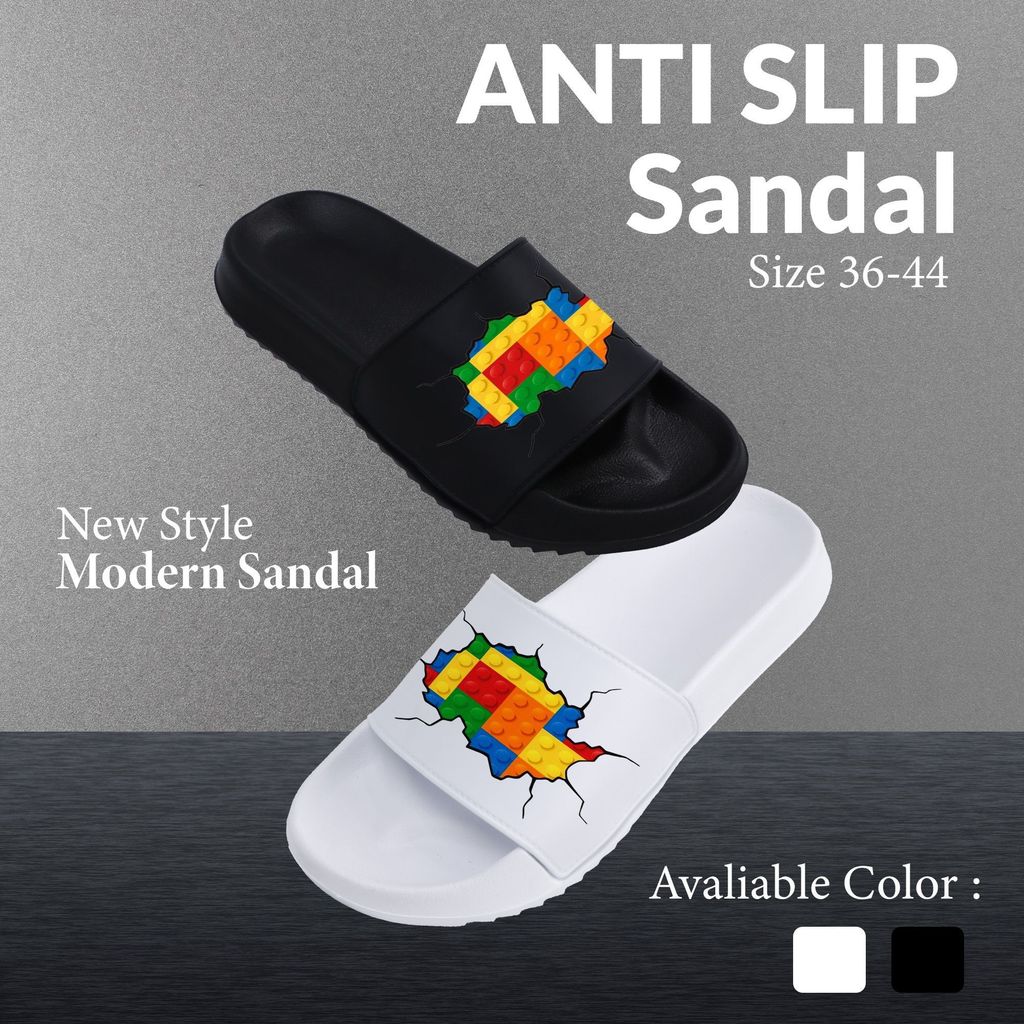 Sandal Selop Pria Wanita Couple Motif Balok Plastik Warna Warni, Anti Slip, Nyaman Dipakai Sehari-ha