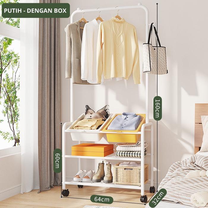 Dejavu Rak Gantung Baju Kokoh Stand Hanger Gantungan Tas Topi Tempat Penyimpanan Sepatu Susun