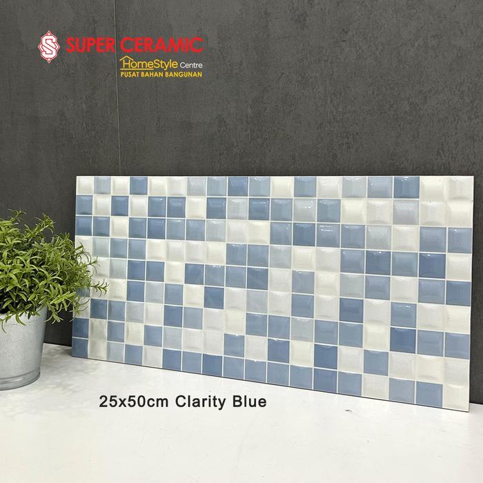 HABITAT 25x50CM Keramik Dinding - CLARITY WHITE / CLARITY GREY / CLARITY BLUE Kualitas Premium