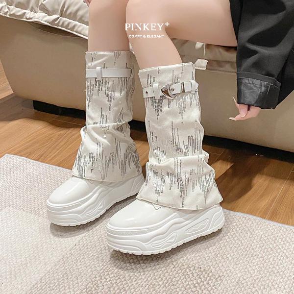 Top P391 Sepatu Long Boots Wanita Sepatu Martin Tinggi Boot Fashion Shoes Karet Putih