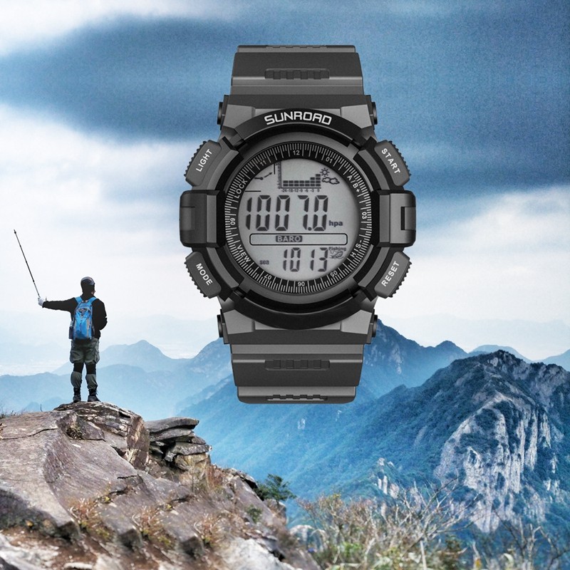 SUNROAD Jam Tangan Olahraga Pria Digital Altimeter Kompas Memancing Jam Alarm Suhu Kedalaman Air Tah