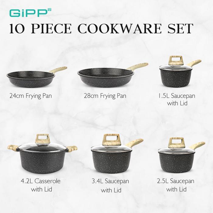 GiPP Peralatan Masak Set 6 PCS Dengan Gagang Lepas Pasang Memudahkan Penyimpanan Pelapis keramik