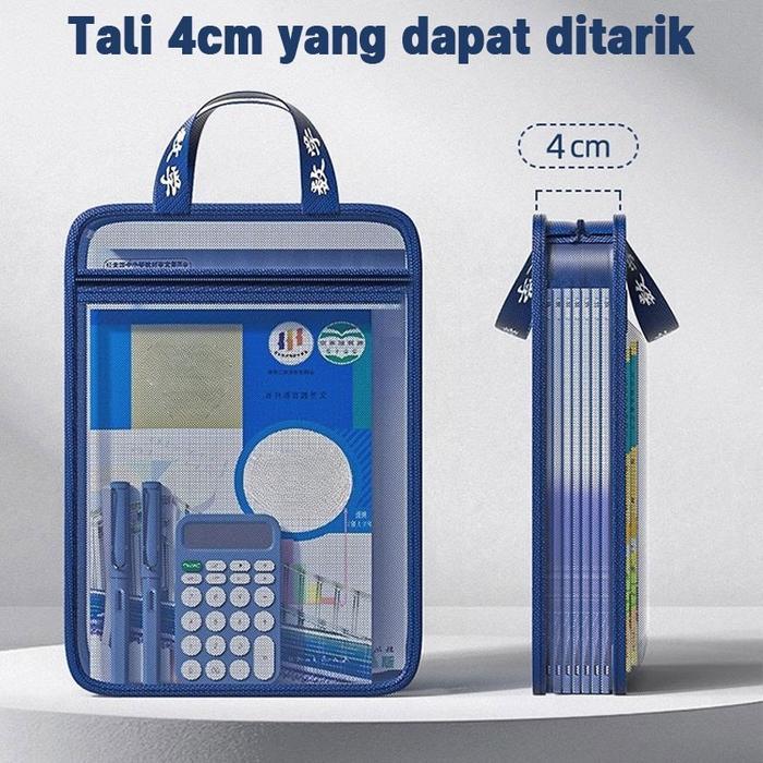 Document Bag Transparan / Tas Folder Portabel Jaring Penyimpanan Kertas / File Holder Lucu/Tas