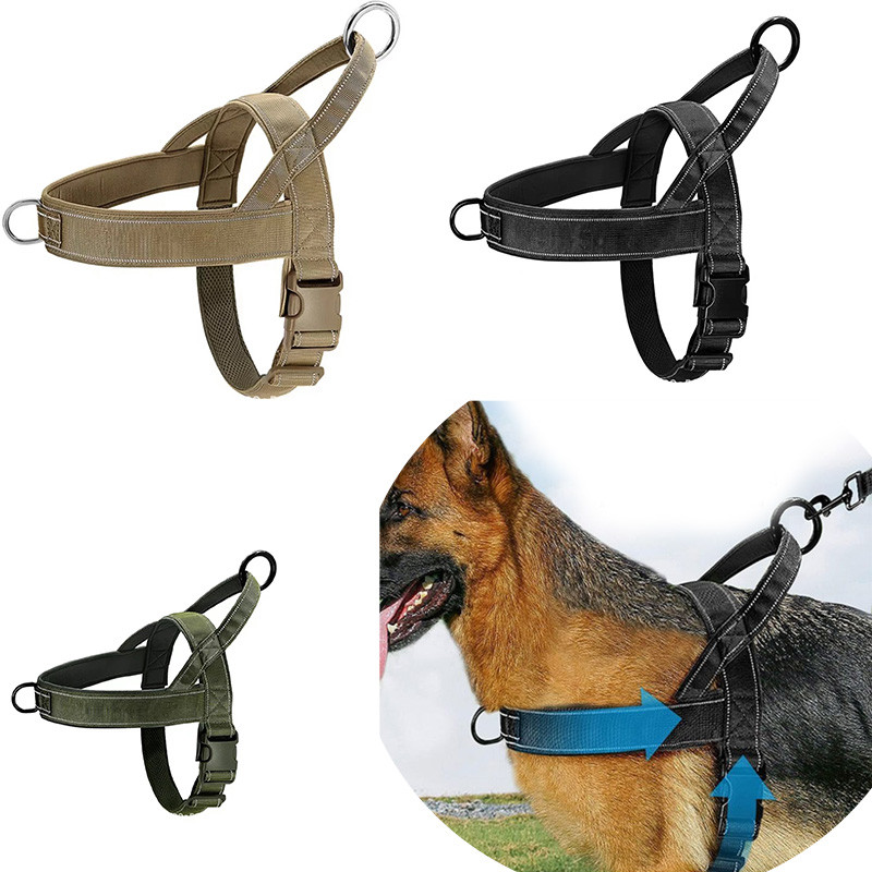 1pcs Nylon Durable Tactical Anti-Pull Dog Harness Adjustable Pet Harness with Reflective Harness for