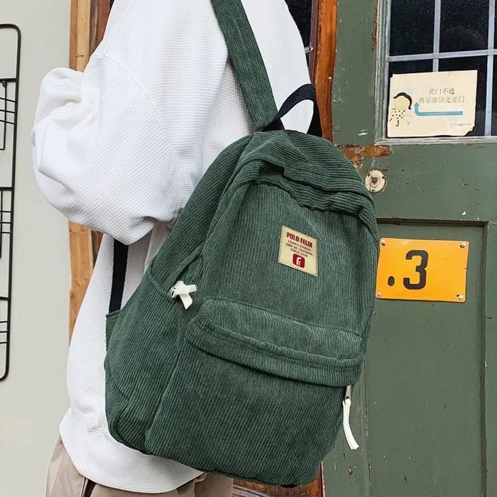Elizabeth - Ransel Punggung Wanita Mode Korduroi Tas Sekolah Anak Remaja Harajuku Corduroy Backpack