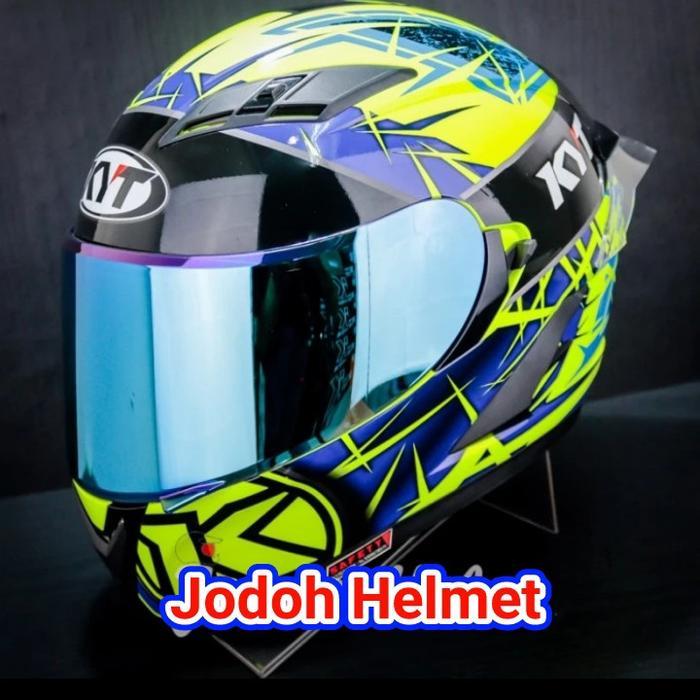 Kyt Helm Falcon Fr Spike Yellow Fluo Blue Flat Visor