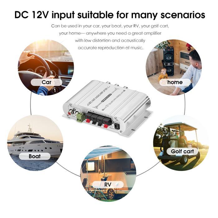 Amplifier Mobil Mini 2.1 Channel Subwoofer Out Treble Bass Hifi Stereo