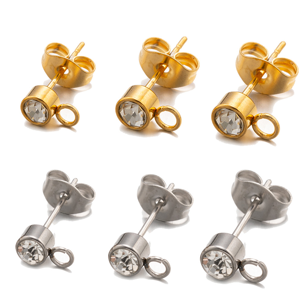 10 Sets Stainless Steel Rhinestone Ball Earring Post Fixture for DIY Hypoallergenic Jewelry Findings