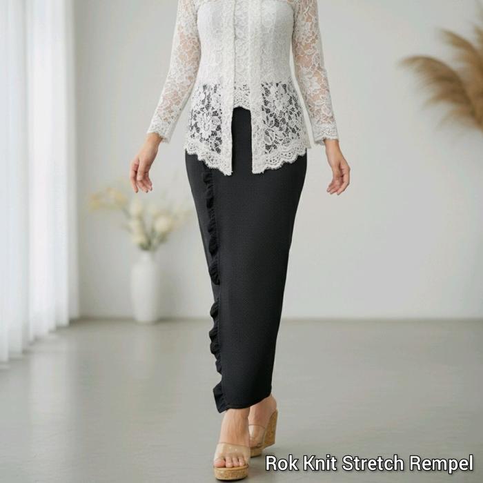 Rok Bawahan Kebaya Knit Hitam Polos Rempel