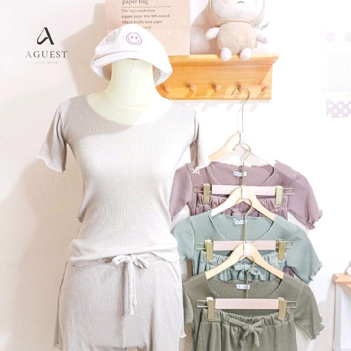 Premium Aguest Yoona One Set Wanita Dewasa Slimfit Setelan Baju Tidur Pendek Body Fit Knit Sexy