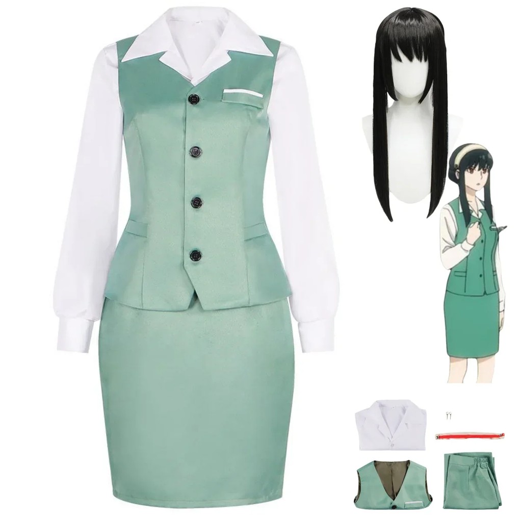 Anime SpyFamily Yor Forger Yor Briar Cosplay Costume Thorn Wig Green Work Uniform Skirt Woman Daily