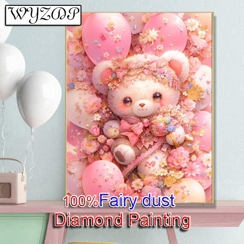 WYZDP 100% Fairy Dust Diamond Painting Kit Cartoon Bear Square Diamond embroidery Wall Art Stitch