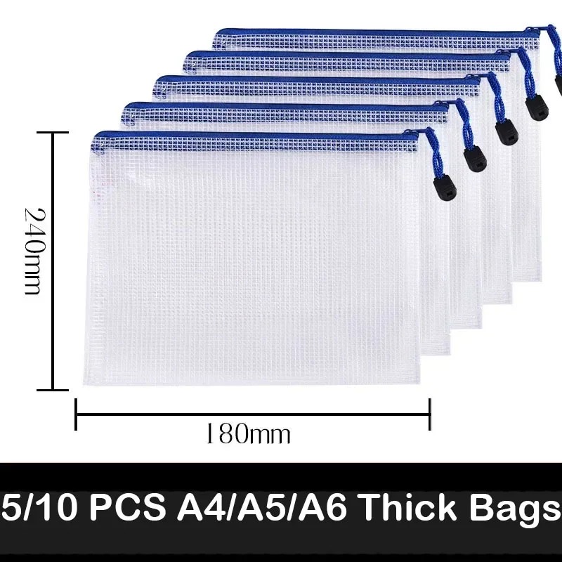 5/10 Pcs A4/A5/A6 Mesh Zipper Pouch Document Bag Waterproof Zip File Folders Pencil Case Storage