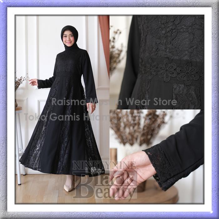 Cod - Gamis Hitam Pecah 8 Kombinasi Brokat Ninetynine Black Beauty Best Seller