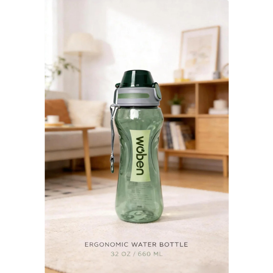 RED HOUSE Botol Minum Woben Ergonomis 660ML | Anti Bocor dengan Sedotan