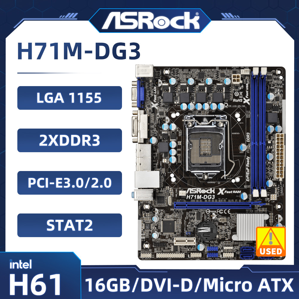 Asrock H71M-Dg3 Motherboard Intel H61 Lga 1155 Ddr3 16Gb Pcie 3.0 Support Core I7-2600 3770 3550