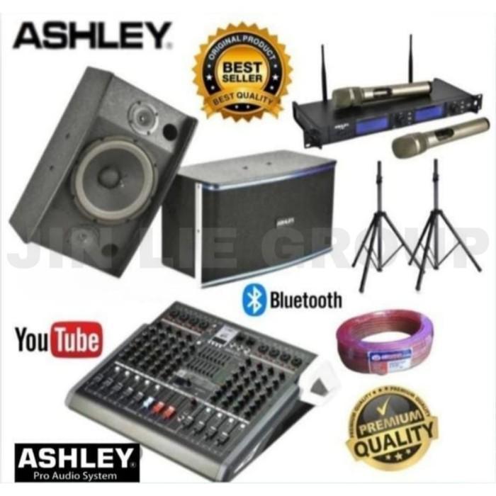 Grosir Paket Sound Karaoke Speaker ASHLEY 10 Inch + Power mixer Bluetooth ASHLEY 6 Channel