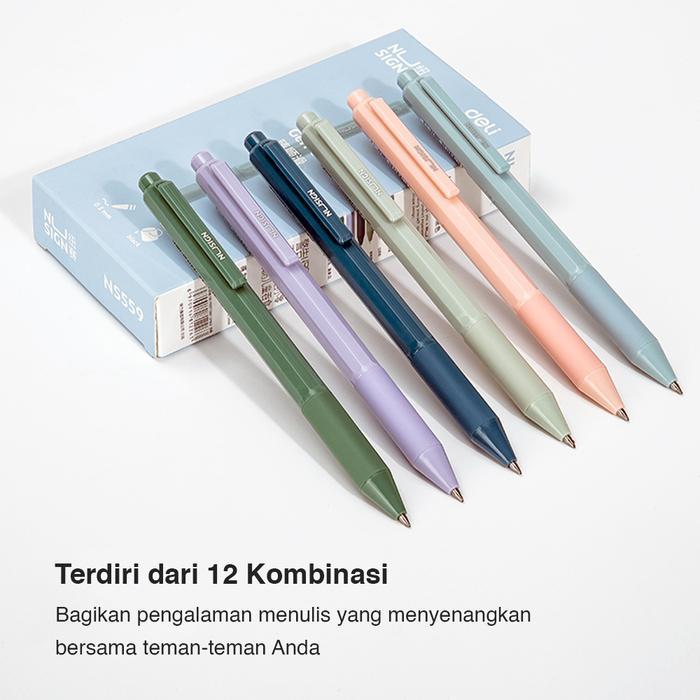 "New" Nusign Gel Pen / Gel Pen Cetek 0.5mm Tinta Hitam Warna Pastel NS559