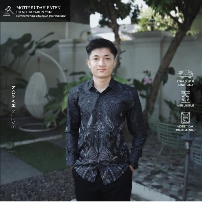 ANGSANA HITAM - Kemeja Batik Pria Lengan PANJANG Slimfit Full Furing Premium (Bahan Adem, Halus