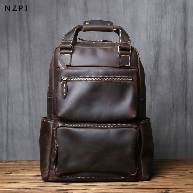 Retro Leather Men's Backpack Top Layer Leather Large Capacity Computer Backpack Crazy Horse Leather