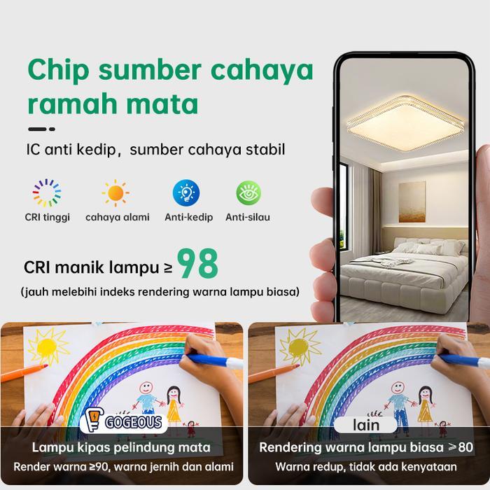 COD LAMPU PLAFON MINIMALIS MODERN BULAT/PERSEGI PLAFON PVC 36/48W 3 WARNA LAMPU HIAS LED CEILING