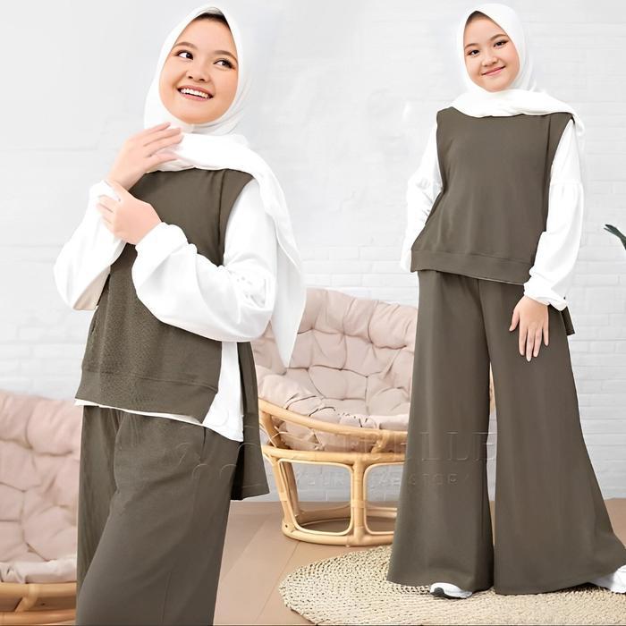 TERLARIS Setelan Celana Anak Tanggung 10-13 Tahun Perempuan Sherina Set Kids 2in1 Bahan Crinkle