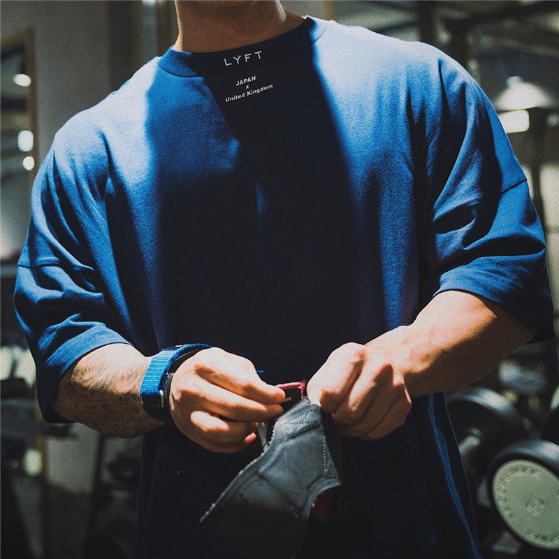 Japan&Uk Cotton Gym Shirt Sport T Shirt Men Sleeve Running Shirt Men Workout Training Tees Fitness