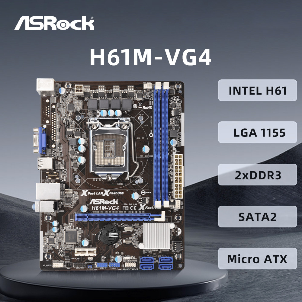Asrock Motherboard H61M-Vg4 Cpu Supports Lga 1155 Socket I3-3220 3240 I5-3450 3470 I7-3770, Ddr3