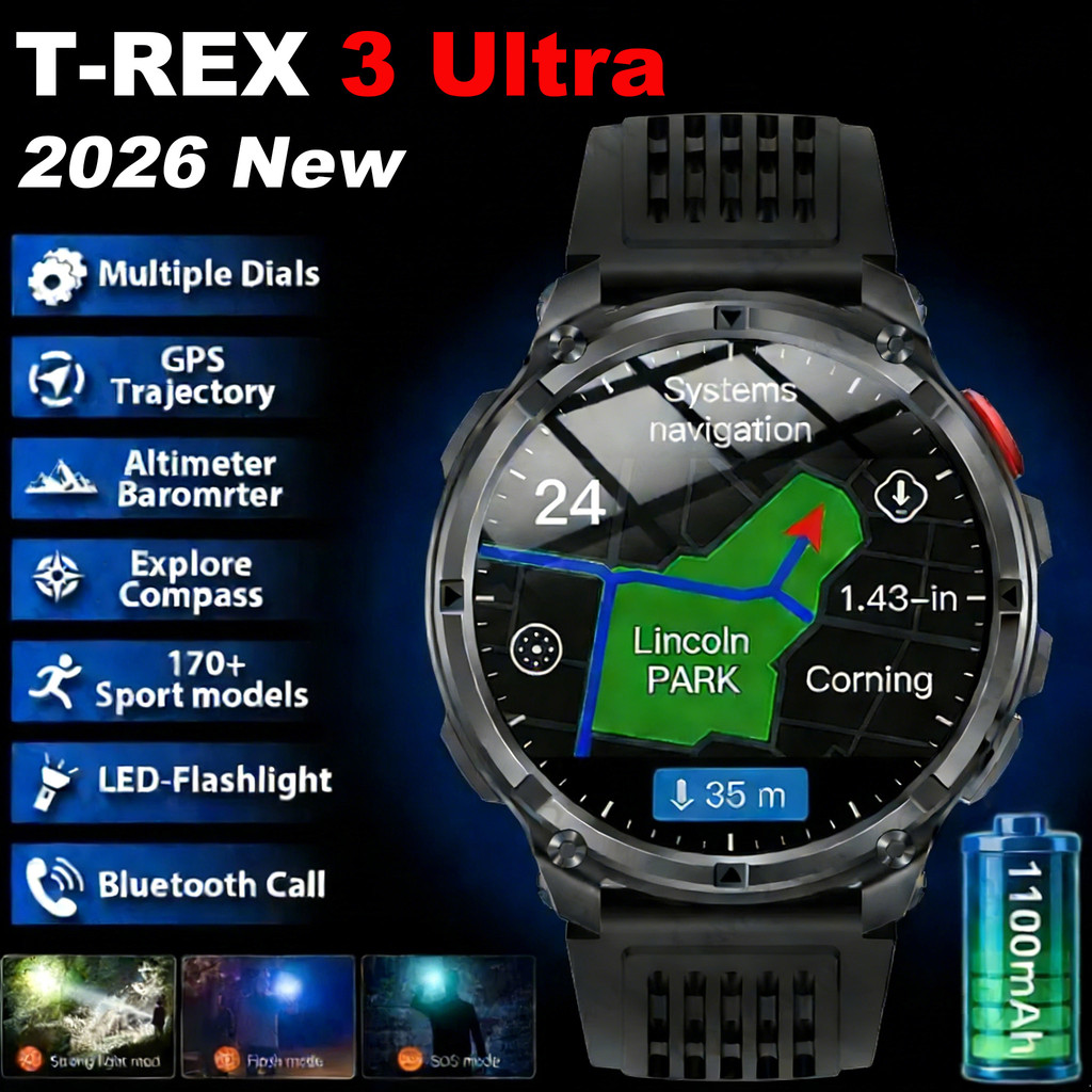 New T-Rex3 Pro 1100mAh Battery Smart Watch GPS path 5ATM Waterproof Sports Run tracker Outdoors