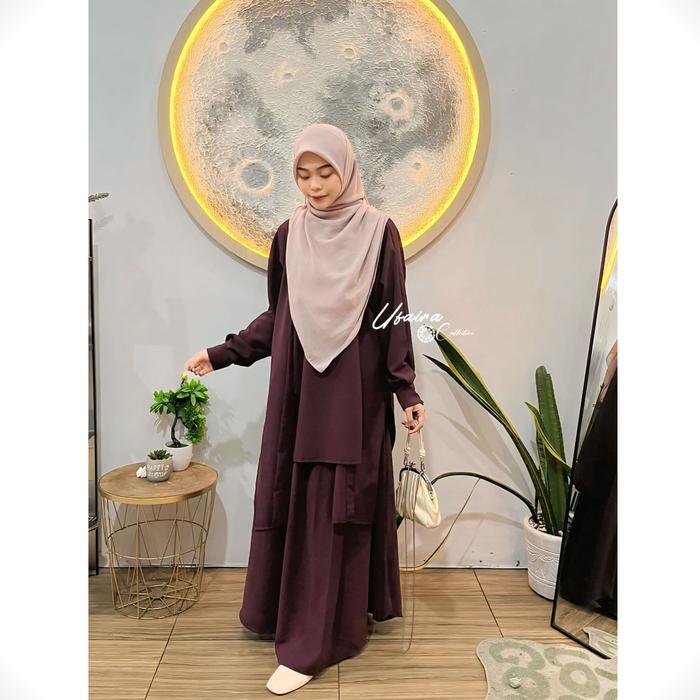 Ufaira Collection~One Set Husna Dan Rok Polos Wanita Terbaru Setelan Wanita Muslim Sabrina Anti Uv