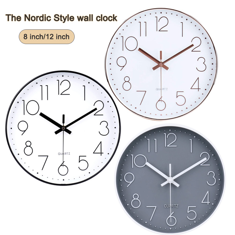 8/12 Inch Mute Quartz Wall Clock Simple Digital Wall Clock Home Decorations Wall Clock for Living