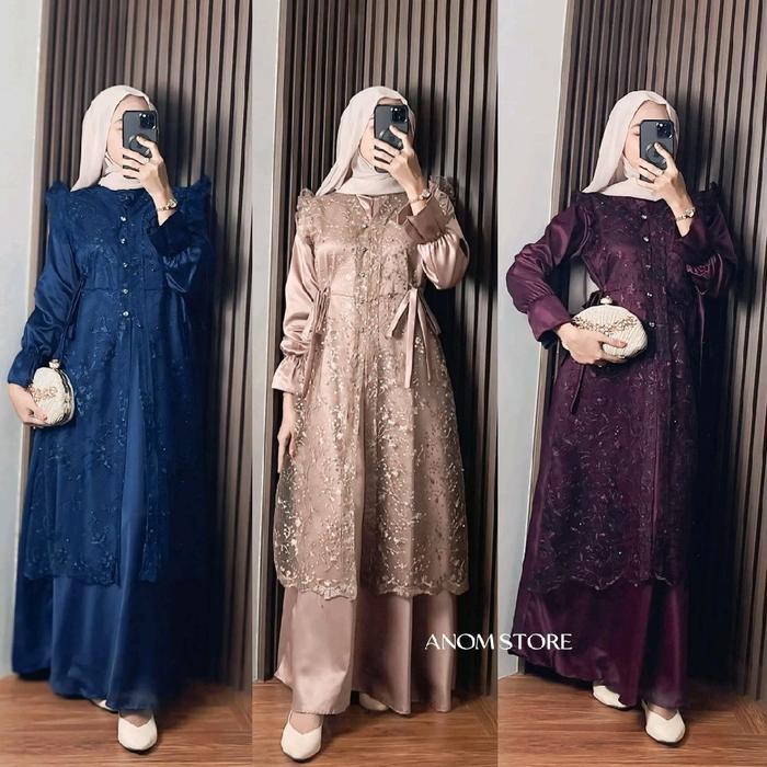 Jasmine Dress Brukat By Anomstore - Satin Silk Brokat Semi Outer Mewah Elegan Simpel Gamis Kondangan