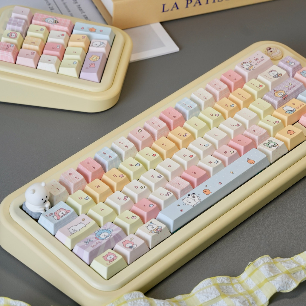 Self-Deprecating Bear Keycaps Cherry Moa Highly Cute Keycaps Pink Bear Wardrobe Cute Cartoon Keycaps