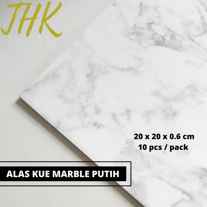 Tatakan Alas Kue Cake Board Kotak Marble Putih 20cm (10pcs)