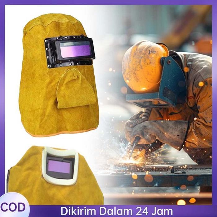 [Cod]Topeng Welding Kap Las Otomatis Dengan Lubang Topi Tukang Las Leather Welding Mask Breathable