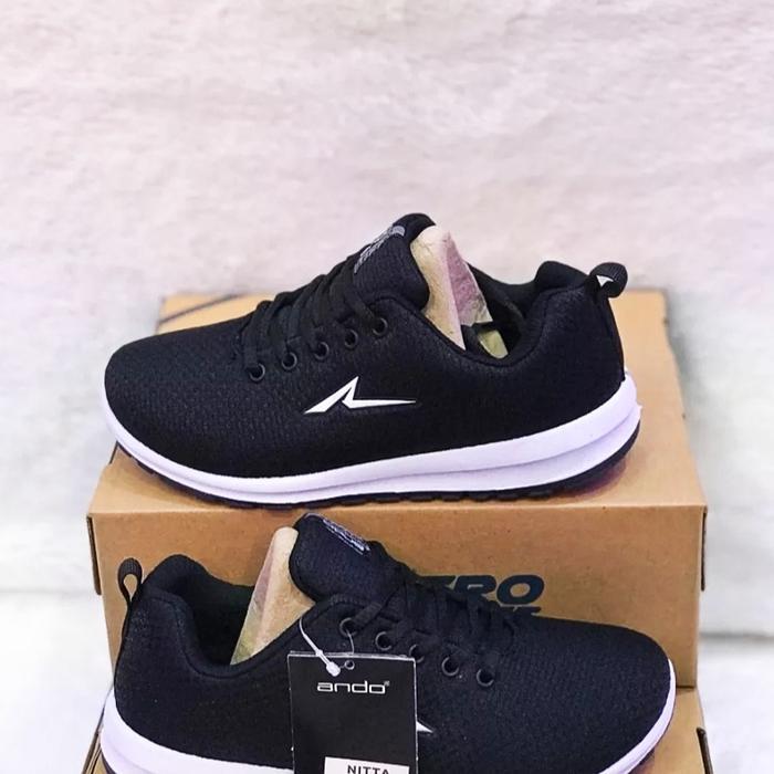 Sepatu Sneakers Ando Liam 33-43 Pria Dewasa - Hitam/Hitam Putih Casual Shoes Black Snekers