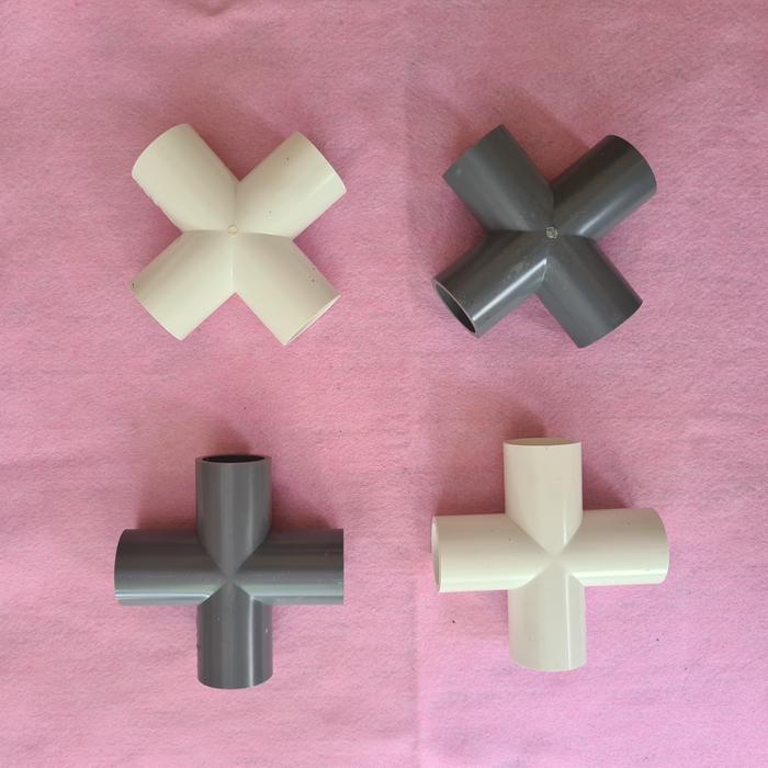 "New" sambungan fitting tee cross pipa pvc 4 way arah 1" inch hidroponik
