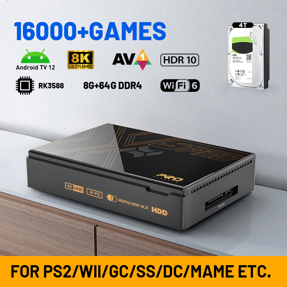 Kinhank Super Console X5 PRO Retro Video Game Console RK3588 8GDDR4 with 4T HDD 16000+ Games Plug