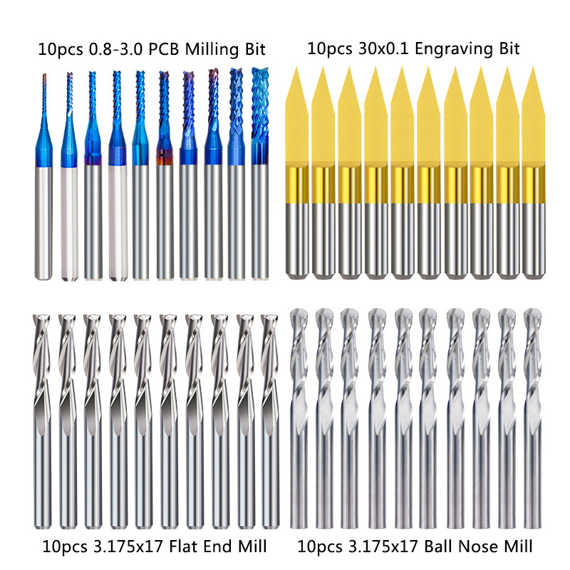 XCAN 1/8'' Shank Milling Cutter CNC Engraving Bit Kit CNC Router Bit Carbide End Mill Woodworking