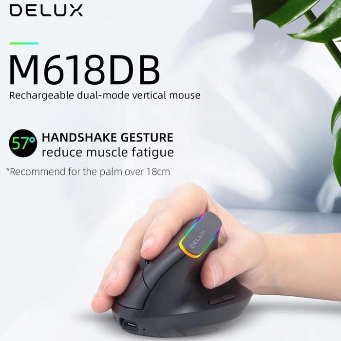 DELUX M618C 618DB DUAL MODE BLUETOOTH MOUSE MIRIP MX VERTICAL