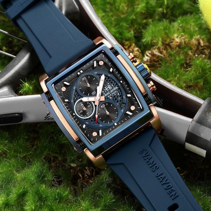 Jam Tangan Pria Evans Jayden 9619 Rubber Silicon Kaca Sapphire Chronograph Water Resistant 5ATM